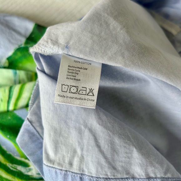 Print All Over Me Digital Print Button-up Short Sleeve Unisex Shirt Green Blue - Picture 7 of 10